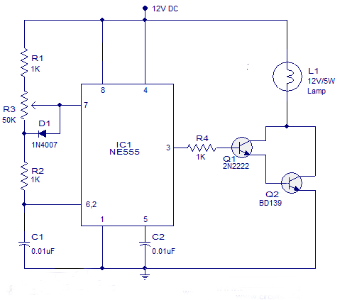 PWM lamp dimmer using NE555